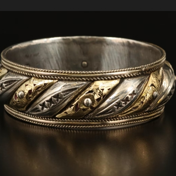 Estate HEAVY Sterling Silver Handmade Resin Bracelet - Picture 4 of 4